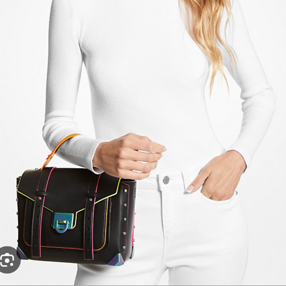 Michael Kors Manhattan Medium Leather Satchel Crossbody NWOT Black